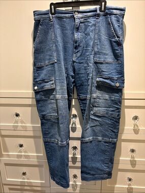 Warp + Weft Blue Denim Cargo Pants with Patch Pocket Details